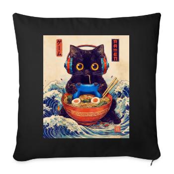 Cat Ramen Japanese Kawaii Cat Anime - Sofa pillowcase 17,3'' x 17,3'' (45 x 45 cm) - black - Front