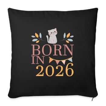 Bébé né en 2026 Né en 2026 Chat mignon - Housse de coussin décorative 45 x 45 cm - noir - Devant