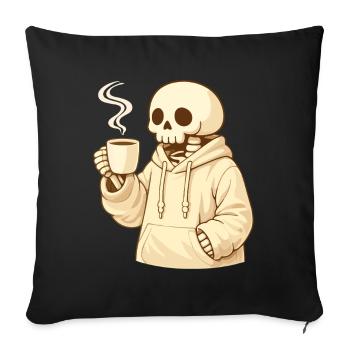 Squelette douillet en sweat à capuche – Pause chaude - Housse de coussin décorative 45 x 45 cm - noir - Devant