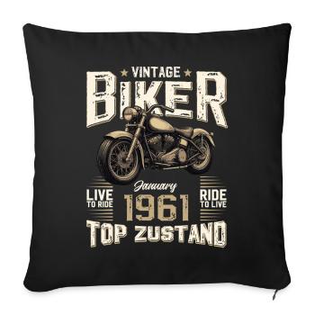 Cadeau du 65e anniversaire Motocycliste janvier 1961 - Housse de coussin décorative 45 x 45 cm - noir - Devant