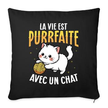 Life purrs with a cute cat - Sofa pillowcase 17,3'' x 17,3'' (45 x 45 cm) - black - Front