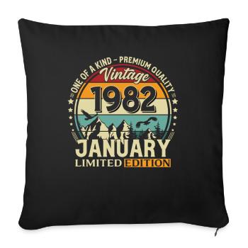 44e anniversaire millésime janvier 1982 - Housse de coussin décorative 45 x 45 cm - noir - Devant