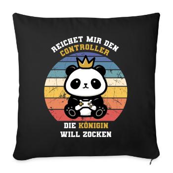 Königin will zocken - Sofakissenbezug 45 x 45 cm - Schwarz - Vorne