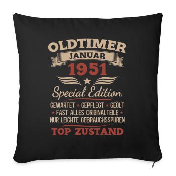 Cadeau du 75e anniversaire Voiture classique janvier 1951 - Housse de coussin décorative 45 x 45 cm - noir - Devant