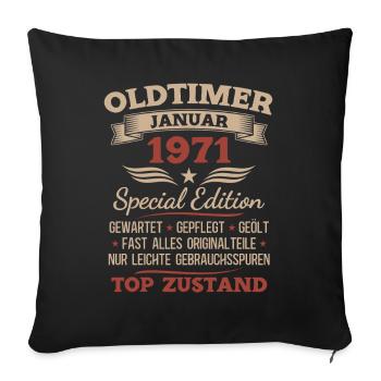 Cadeau pour le 55e anniversaire Voiture Classique janvier 1971 - Housse de coussin décorative 45 x 45 cm - noir - Devant