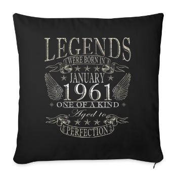 65e anniversaire Millésime janvier 1961 - Housse de coussin décorative 45 x 45 cm - noir - Devant