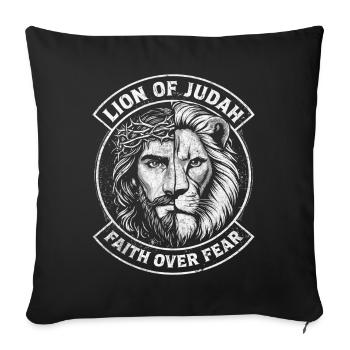 Lion Judah : La foi avant la peur - Housse de coussin décorative 45 x 45 cm - noir - Devant