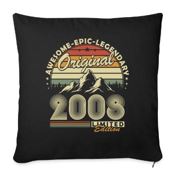 Cadeau d’anniversaire original rétro vintage 2008 - Housse de coussin décorative 45 x 45 cm - noir - Devant