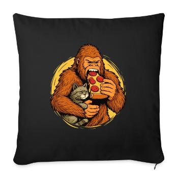 Bigfoot mangeant de la pizza Humour de monstre de nourriture drôle - Housse de coussin décorative 45 x 45 cm - noir - Devant