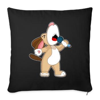 Chanteur de chien Chant au micro - Housse de coussin décorative 45 x 45 cm - noir - Devant