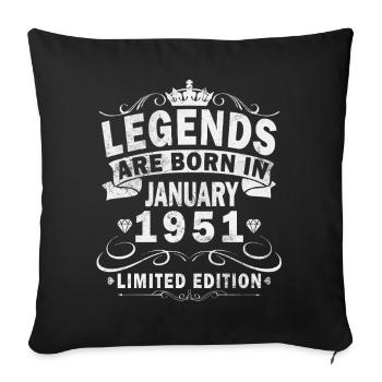 75e anniversaire Original janvier Né en 1951 - Housse de coussin décorative 45 x 45 cm - noir - Devant