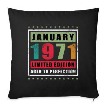 Janvier 1971 Édition limitée vieillie à la perfection - Housse de coussin décorative 45 x 45 cm - noir - Devant