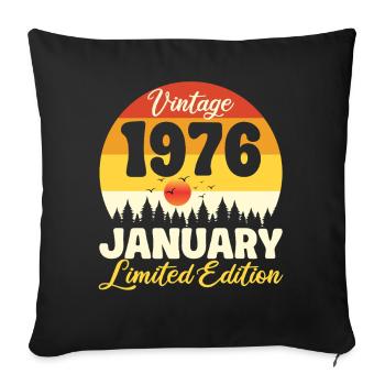 Vintage Janvier 1976 Anniversaire 1976 Rétro  - Housse de coussin décorative 45 x 45 cm - noir - Devant