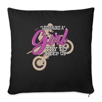 Motocross Je roule comme une fille en essayant de suivre le rythme - Housse de coussin décorative 45 x 45 cm - noir - Devant