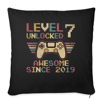 7th Birthday Level Unlocked - Sofa pillowcase 17,3'' x 17,3'' (45 x 45 cm) - black - Front