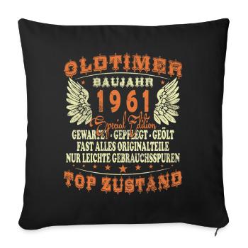 Année de construction : 1961, anniversaire d’une voiture de collection indiquant 65 ans - Housse de coussin décorative 45 x 45 cm - noir - Devant