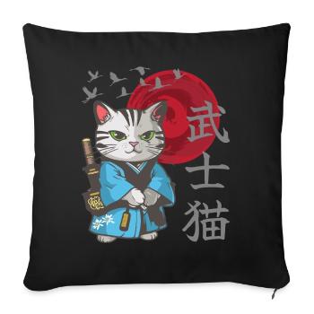 Cat Anime Japanese Samurai Kitten - Sofa pillowcase 17,3'' x 17,3'' (45 x 45 cm) - black - Front