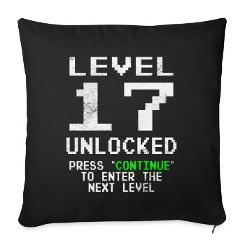 Niveau débloqué Anniversaire du joueur 17 ans - Housse de coussin décorative 45 x 45 cm - noir - Devant