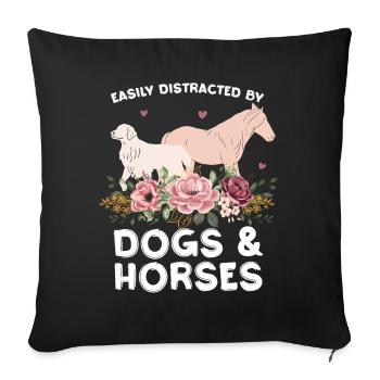 Chiens et chevaux avec une couronne de fleurs - Housse de coussin décorative 45 x 45 cm - noir - Devant