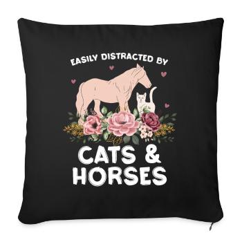 Chats et chevaux en arrangements floraux - Housse de coussin décorative 45 x 45 cm - noir - Devant