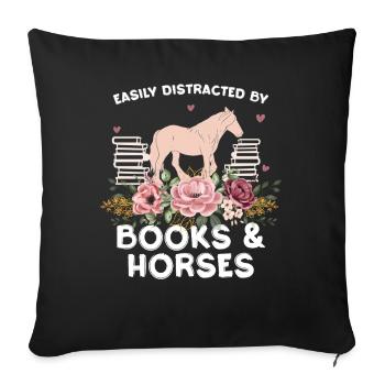 Pferd & Blumen: Bücherliebe - Sofakissenbezug 45 x 45 cm - Schwarz - Vorne