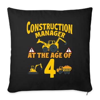 Fête de construction 4e anniversaire Camion de 4 ans - Housse de coussin décorative 45 x 45 cm - noir - Devant