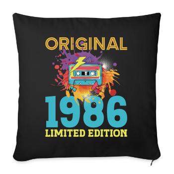 Anniversaire 40 ans 1986 Cassette Vintage Rétro - Housse de coussin décorative 45 x 45 cm - noir - Devant