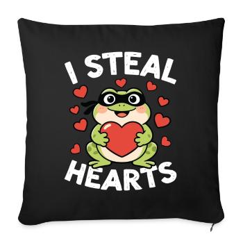 Je vole la grenouille des cœurs - Housse de coussin décorative 45 x 45 cm - noir - Devant