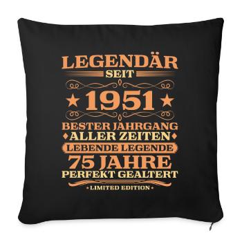 1951 millésime 75 ans parfaitement vieilli - Housse de coussin décorative 45 x 45 cm - noir - Devant