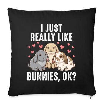 Des lapins mignons - J’aime vraiment les lapins, d’accord - Housse de coussin décorative 45 x 45 cm - noir - Devant