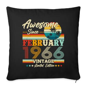 Vintage février 1966 Vintage Rétro Anniversaire - Housse de coussin décorative 45 x 45 cm - noir - Devant