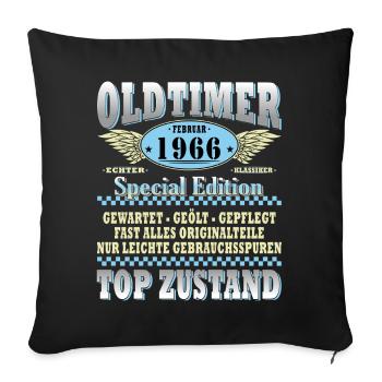 60. Geburtstag Oldtimer Februar 1966 Jahrgang 66 - Sofakissenbezug 45 x 45 cm - Schwarz - Vorne