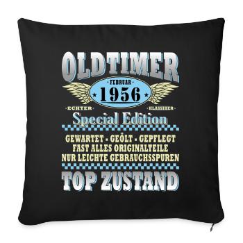 Voiture classique Février 1956 Homme 70e anniversaire - Housse de coussin décorative 45 x 45 cm - noir - Devant