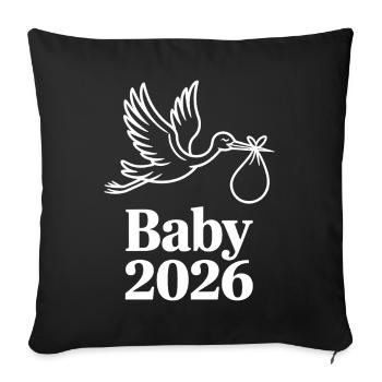 Annonce de naissance de Baby 2026 Stork - Housse de coussin décorative 45 x 45 cm - noir - Devant