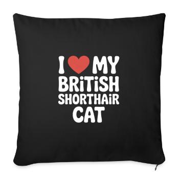 J’adore mon chat britannique à poil court - Housse de coussin décorative 45 x 45 cm - noir - Devant