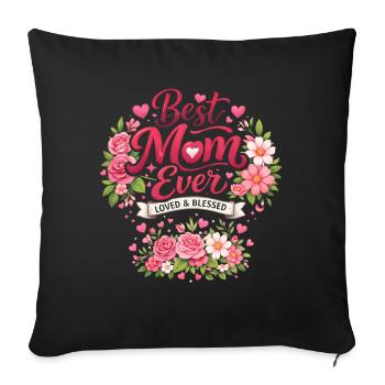 Couronne de fleurs de la meilleure maman de tous les temps - Housse de coussin décorative 45 x 45 cm - noir - Devant