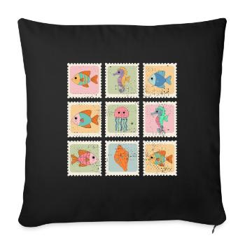 Timbres du motif Animaux de la mer - Housse de coussin décorative 45 x 45 cm - noir - Devant