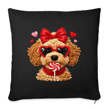 Süßer Liebeshund Mit Herzbrille Und Lolli - Sofakissenbezug 45 x 45 cm - Schwarz - Vorne
