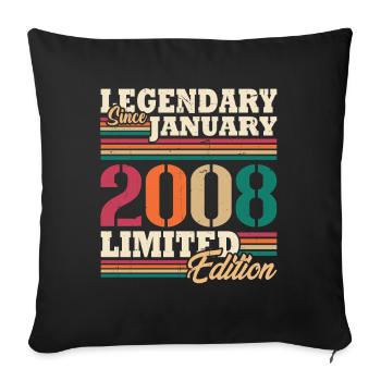 Vintage 2008 Janvier Rétro Cadeau D'anniversaire - Housse de coussin décorative 45 x 45 cm - noir - Devant