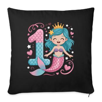 Sirène 1er anniversaire 1 année - Housse de coussin décorative 45 x 45 cm - noir - Devant