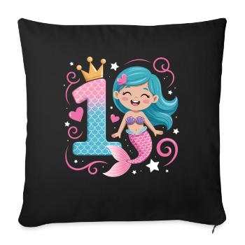 Sirène 1er anniversaire 1 année - Housse de coussin décorative 45 x 45 cm - noir - Devant