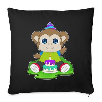Gâteau d’anniversaire singe - Housse de coussin décorative 45 x 45 cm - noir - Devant