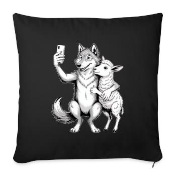 Wolf und Schaf  - Sofakissenbezug 45 x 45 cm - Schwarz - Vorne