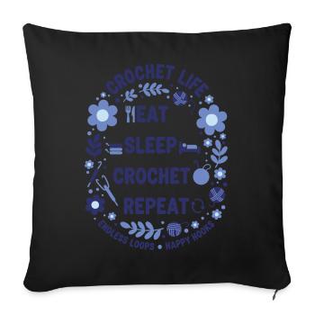 Crochet Life Eat Sleep Crochet Repeat Happy Hooks - Sofa pillowcase 17,3'' x 17,3'' (45 x 45 cm) - black - Front