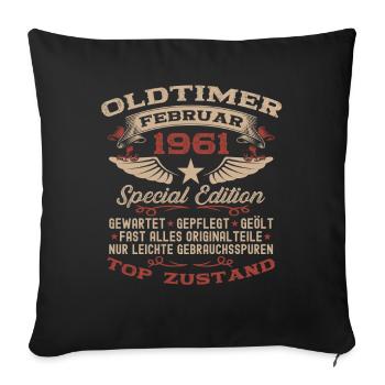 65th Birthday Oldtimer February Vintage 1961 - Sofa pillowcase 17,3'' x 17,3'' (45 x 45 cm) - black - Front