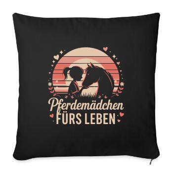 Cheval Fille pour la Vie Coucher de Soleil - Housse de coussin décorative 45 x 45 cm - noir - Devant