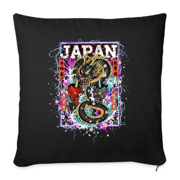 Otaku Samurai & Dragon - Art de rue néon cyber - Housse de coussin décorative 45 x 45 cm - noir - Devant