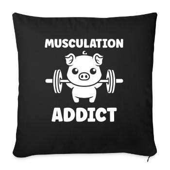 Porc Musclé et Haltères - Housse de coussin décorative 45 x 45 cm - noir - Devant
