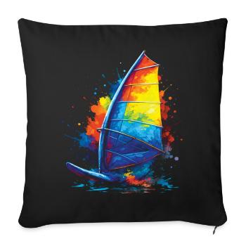 Windsurfing - Water Sports Illustration - Sofa pillowcase 17,3'' x 17,3'' (45 x 45 cm) - black - Front