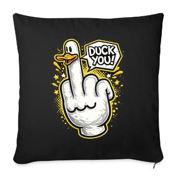 Baisse-toi ! Motif de doigt d’honneur en canard malicieux - Housse de coussin décorative 45 x 45 cm - noir - Devant